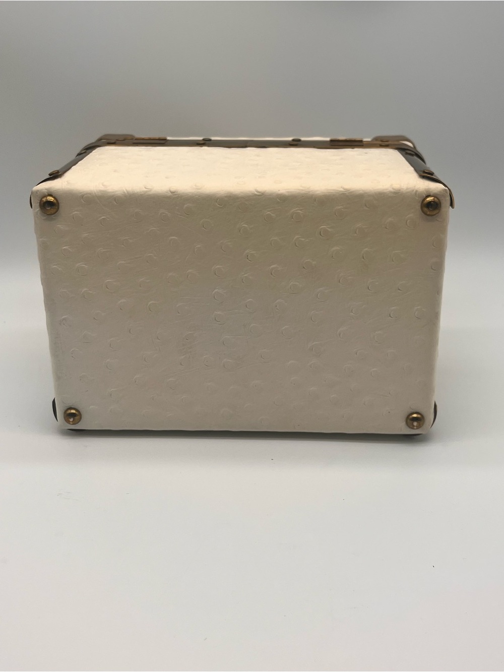 Lizette Vintage Train Case Purse Vanity Box Handbag Embossed Leather Gold/Brass - Picture 5 of 12